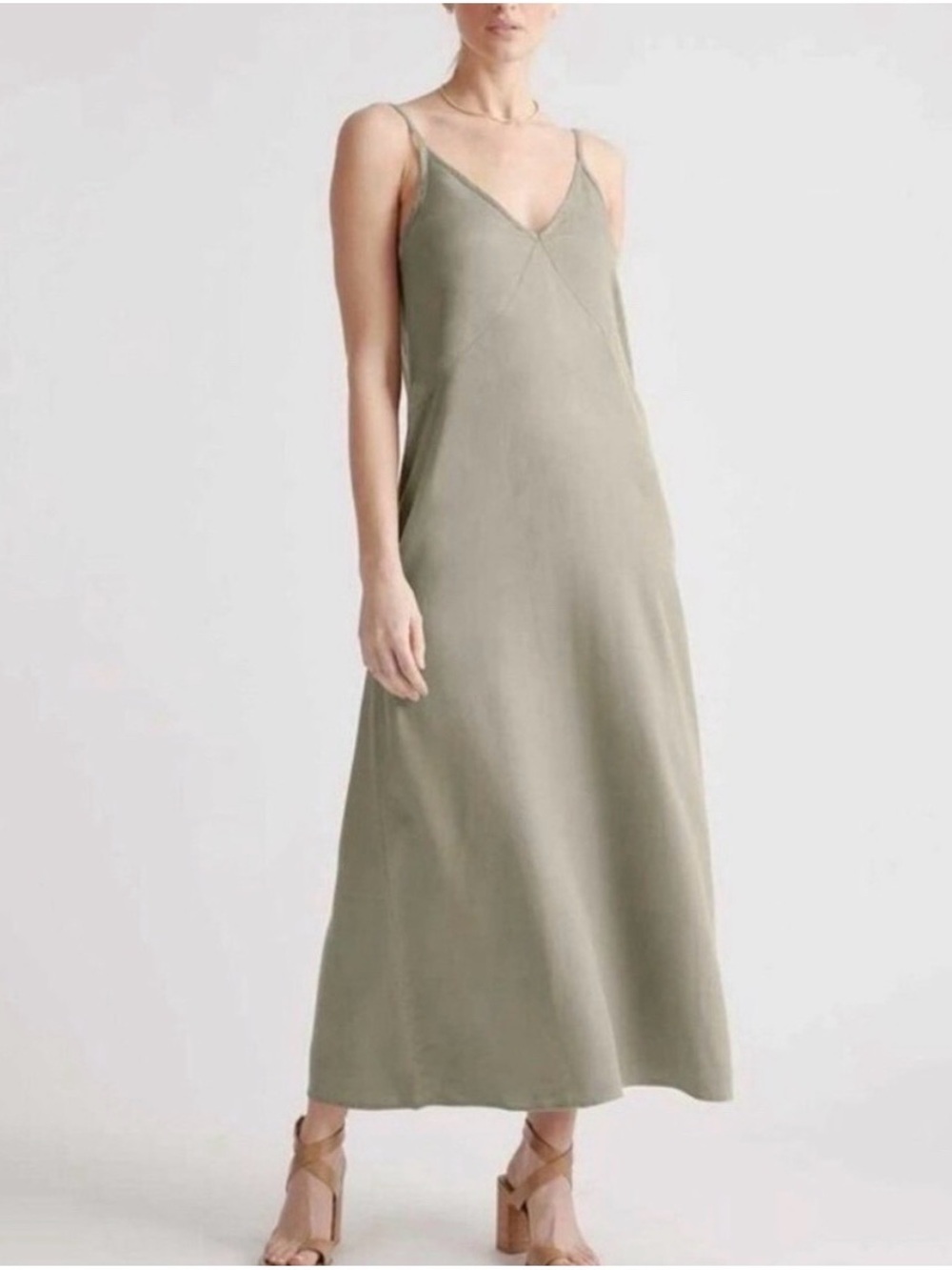 Quince Olive Green Slip Maxi Dress